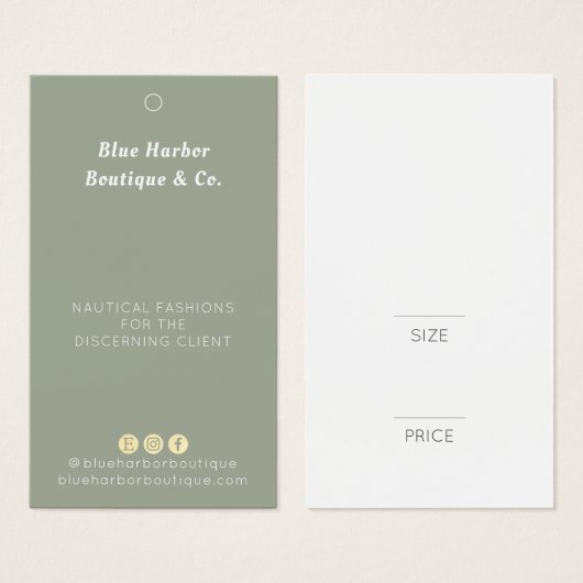 Eenvoudige kledingwinkel Sage Green Retail Prijs l Visitekaartje (Voorkant /achterkant)