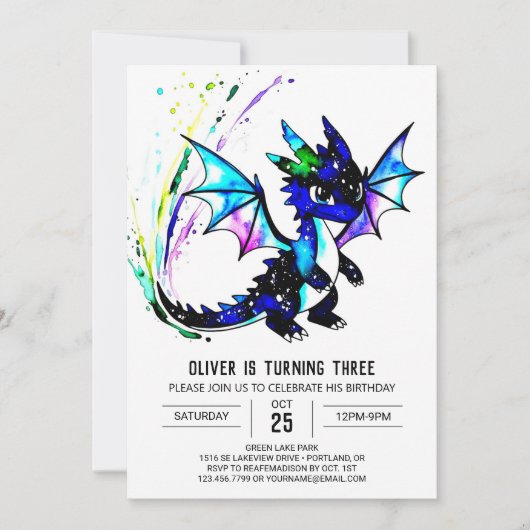 Eenvoudige kleine draak digitale jongen verjaardag kaart (Voorkant)