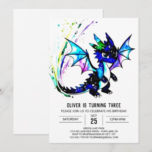 Eenvoudige kleine draak digitale jongen verjaardag kaart (Voorkant / Achterkant)