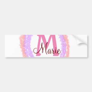Eenvoudige kleurige glitter sparter voeg monogram bumpersticker
