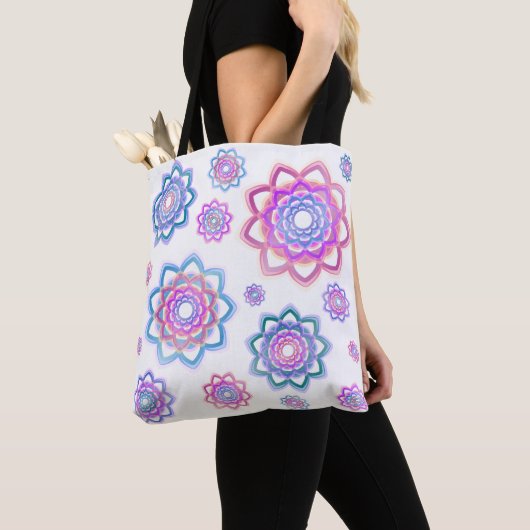 Eenvoudige kleurige Lotus Flower Pink Pastel Green Tote Bag (Dichtbij)