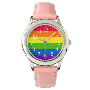 Eenvoudige kleurige regenboogmeisjes horloge