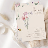 Eenvoudige kleurige wilde bloemen bruiloft details informatiekaartje