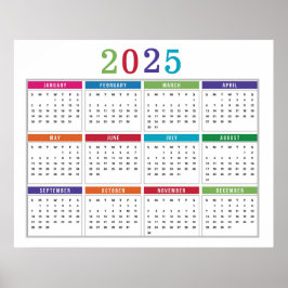 Eenvoudige kleurrijke 2025 Kalender Poster