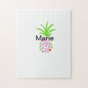 Eenvoudige kleurrijke anananas voegt naam toe mini legpuzzel