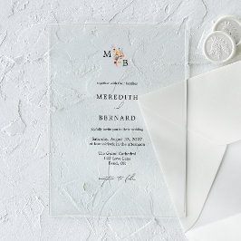 Eenvoudige Kleurrijke Bloemen Monogram Huwelijk Acryl Uitnodigingen