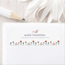 Eenvoudige Kleurrijke Bloemen Script Monogram Naam Etiket