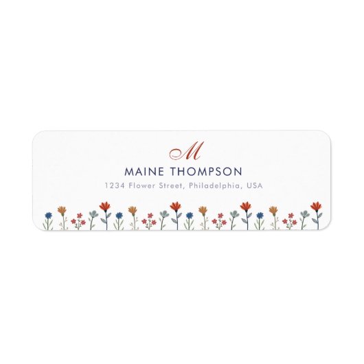 Eenvoudige Kleurrijke Bloemen Script Monogram Naam Etiket (Voorkant)