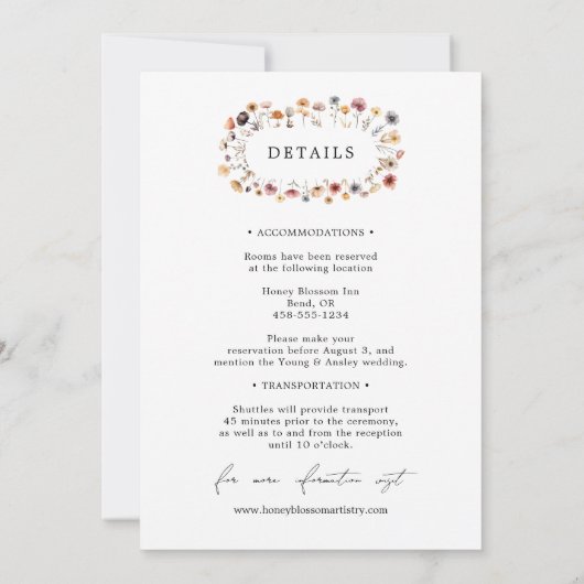 Eenvoudige Kleurrijke Bloemen Trouwdetails en Kaart (Achterkant)