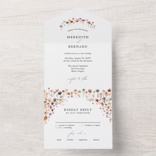 Eenvoudige kleurrijke bloemenbruiloft all in one uitnodiging (Binnen)