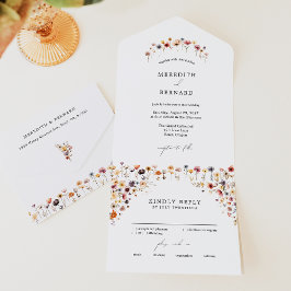 Eenvoudige kleurrijke bloemenbruiloft all in one uitnodiging