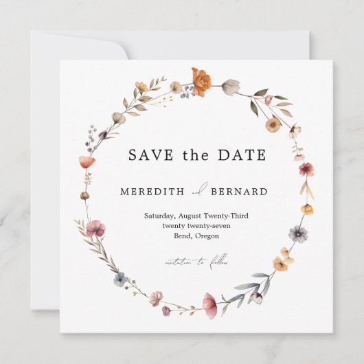Eenvoudige kleurrijke bloemenbruiloft Bewaar de da Save The Date (Voorkant)