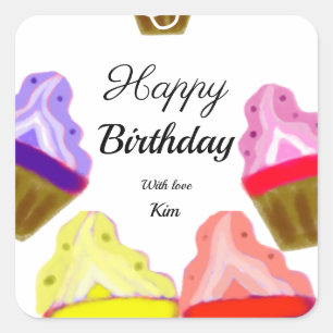 eenvoudige kleurrijke cupcakes taart gelukkige ver vierkante sticker