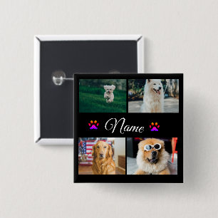 Eenvoudige kleurrijke dieren voeg naam foto collag vierkante button 5,1 cm