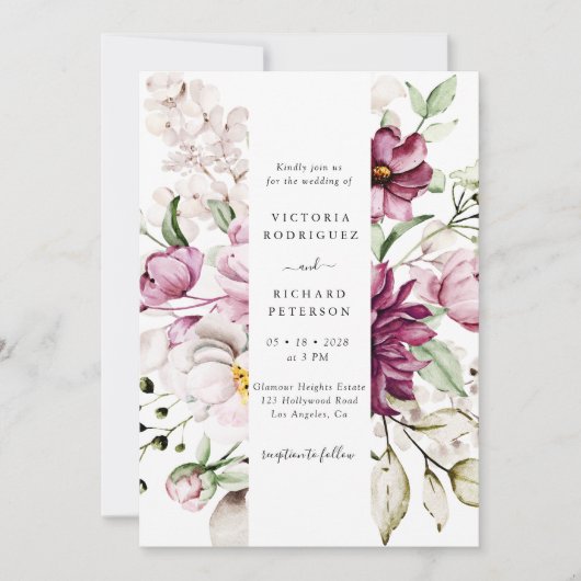 Eenvoudige kleurrijke elegante bloemenbruiloft kaart (Voorkant)