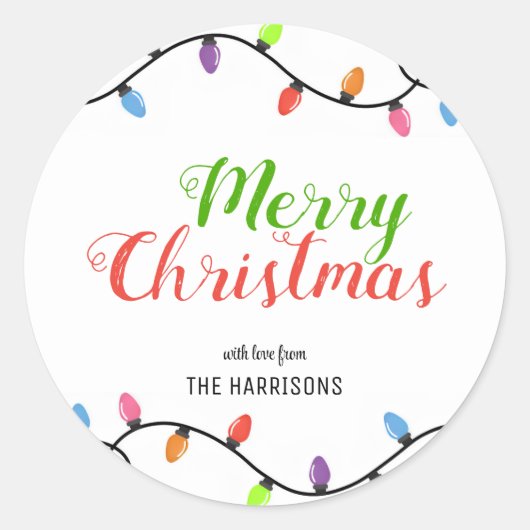 Eenvoudige kleurrijke gloeilampen Kerstmis Ronde Sticker (Voorkant)
