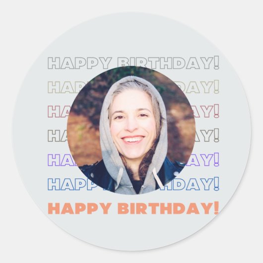 Eenvoudige kleurrijke Happy Birthday Custom Voeg f Ronde Sticker (Voorkant)