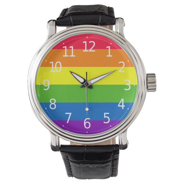 Eenvoudige kleurrijke LGBT Pride Rainbow Mannen Horloge (Voorkant)