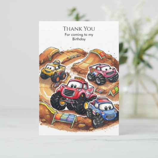 Eenvoudige Kleurrijke Monster Truck Verjaardag Bedankkaart (Staand voorkant)