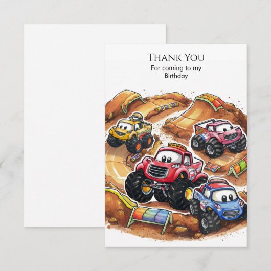 Eenvoudige Kleurrijke Monster Truck Verjaardag Bedankkaart (Voorkant / Achterkant)