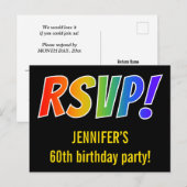 Eenvoudige, kleurrijke regenboogletters "RSVP!" + Briefkaart (Voorkant / Achterkant)