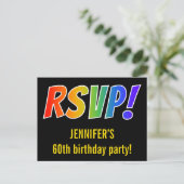 Eenvoudige, kleurrijke regenboogletters "RSVP!" + Briefkaart (Staand voorkant)
