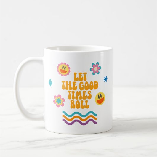 Eenvoudige Kleurrijke Retro Smiley Flower Rainbow  Koffiemok (Links)