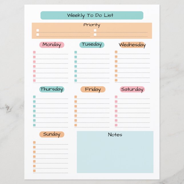 Eenvoudige kleurrijke weekplanners (Voorkant)