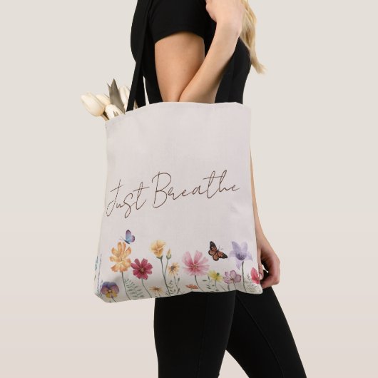 Eenvoudige kleurrijke Wildbloemen en Vlinders Yoga Tote Bag (Dichtbij)