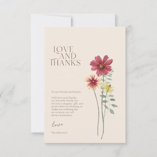 Eenvoudige kleurrijke wilde bloem liefde en Bedank Bedankkaart (Voorkant)