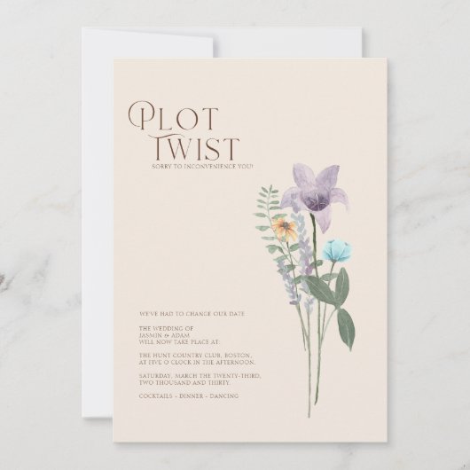 Eenvoudige Kleurrijke Wilde Bloemen Plot Twist Tro Save The Date (Voorkant)