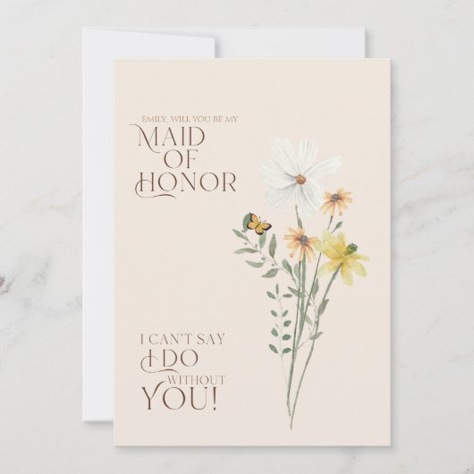 Eenvoudige kleurrijke Wildflower Be My Maid of Hon Kaart (Voorkant)