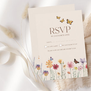 Eenvoudige Kleurrijke Wildflower Bloemen Bruiloft RSVP Kaartje