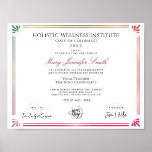 Eenvoudige Kleurrijke Yoga Welzijnsdiploma Certifi Poster