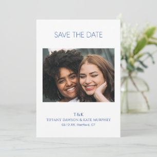 Eenvoudige kobaltblauwe foto Monogram Moderne brui Save The Date