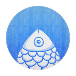 Eenvoudige Koi Karper Vis Blauw Wit Abstract Snijplank