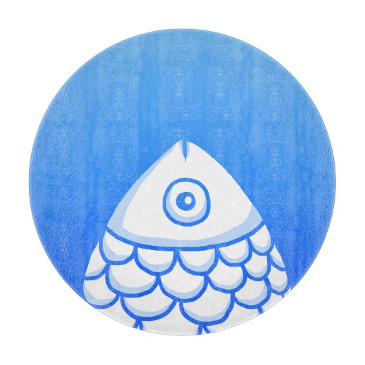 Eenvoudige Koi Karper Vis Blauw Wit Abstract Snijplank (Voorkant)