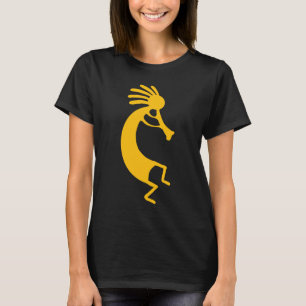 Eenvoudige Kokopelli tekening in geel oranje T-shirt