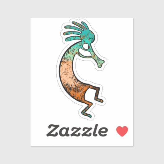 Eenvoudige Kokopelli tekening in oranje en blauw Sticker (Vel)