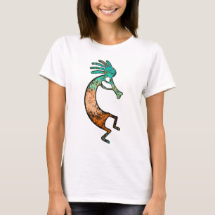 Eenvoudige Kokopelli tekening in Sinaasappel en bl T-shirt
