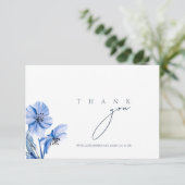 Eenvoudige koningsblauwe weelde bloemenbruiloft bedankkaart (Staand voorkant)