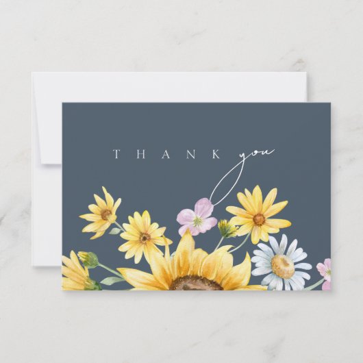 Eenvoudige koningsblauwe weelde zonnebloemen bruil bedankkaart (Voorkant)