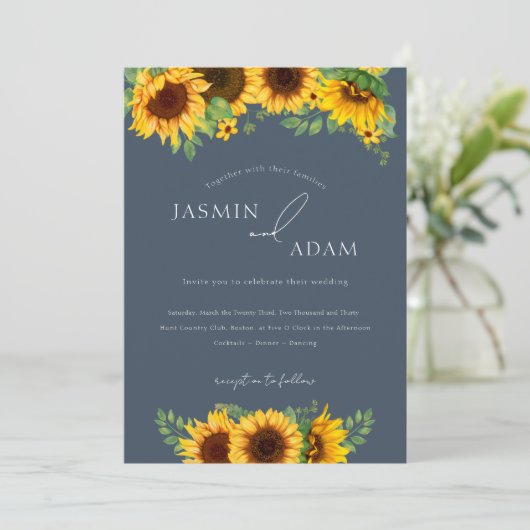 Eenvoudige koningsblauwe weelde zonnebloemen bruil kaart (Staand voorkant)