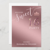 Eenvoudige kool roos goudtiara, zoet 16 Invitat Kaart (Voorkant / Achterkant)