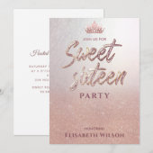 Eenvoudige kool roos goudtiara, zoet 16 Invitat Kaart (Voorkant / Achterkant)