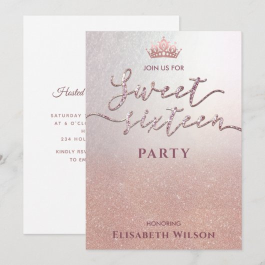 Eenvoudige kool roos goudtiara, zoet 16 kaart (Voorkant / Achterkant)