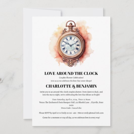 Eenvoudige Koppel Bruidsfeest rond de Klok Kaart (Voorkant)