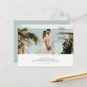 Eenvoudige Koppel Foto Zeegroen Save the Date Post Briefkaart