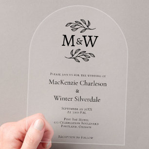 Eenvoudige Koppel Monogram Initiaal Minimalistisch Acryl Uitnodigingen