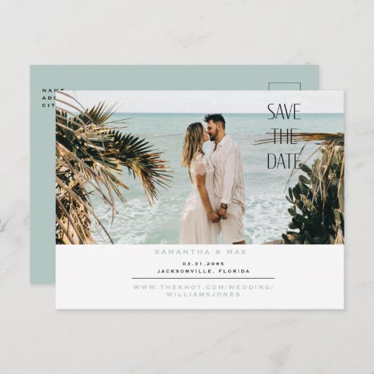 Eenvoudige koppeling foto Seafoam Save the Date Uitnodiging Briefkaart (Voorkant / Achterkant)